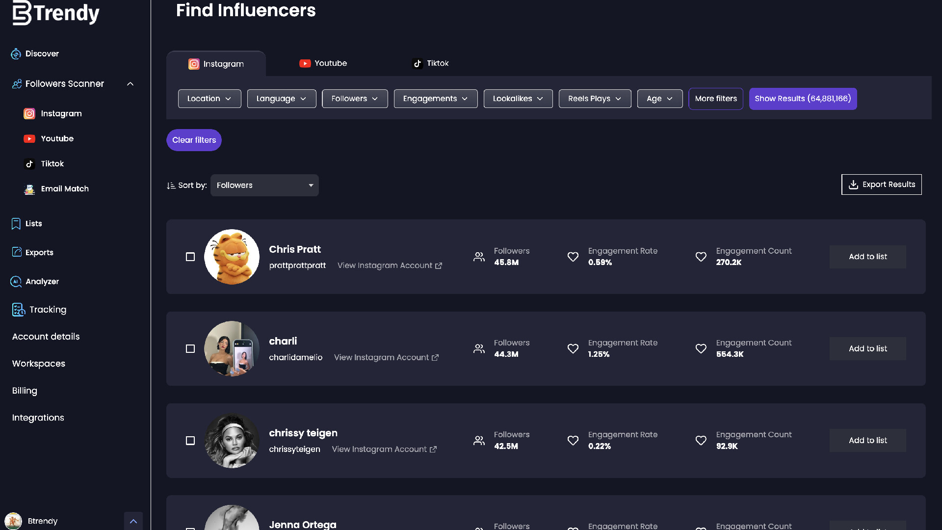 Influencer database