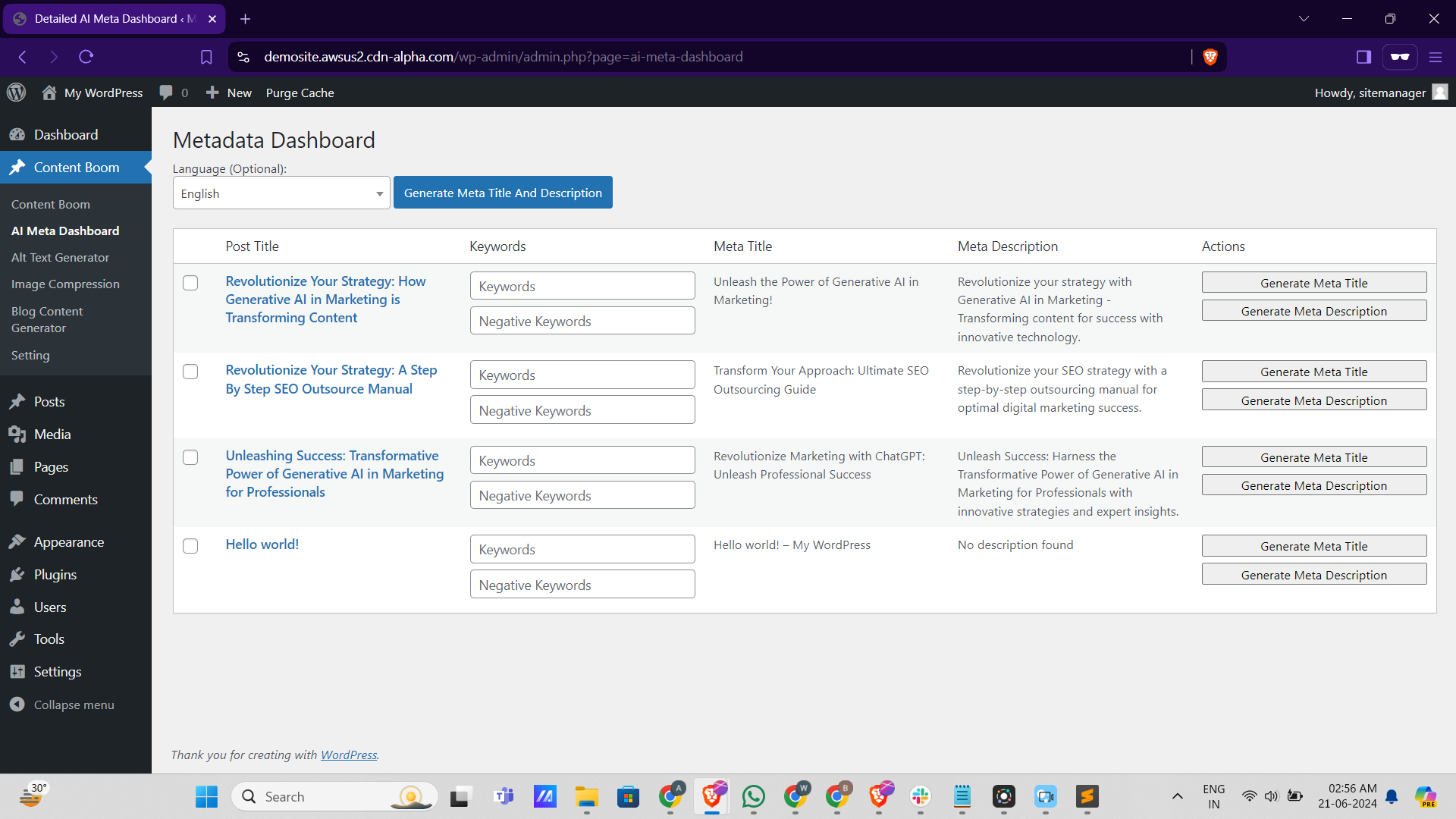 AI metadata dashboard