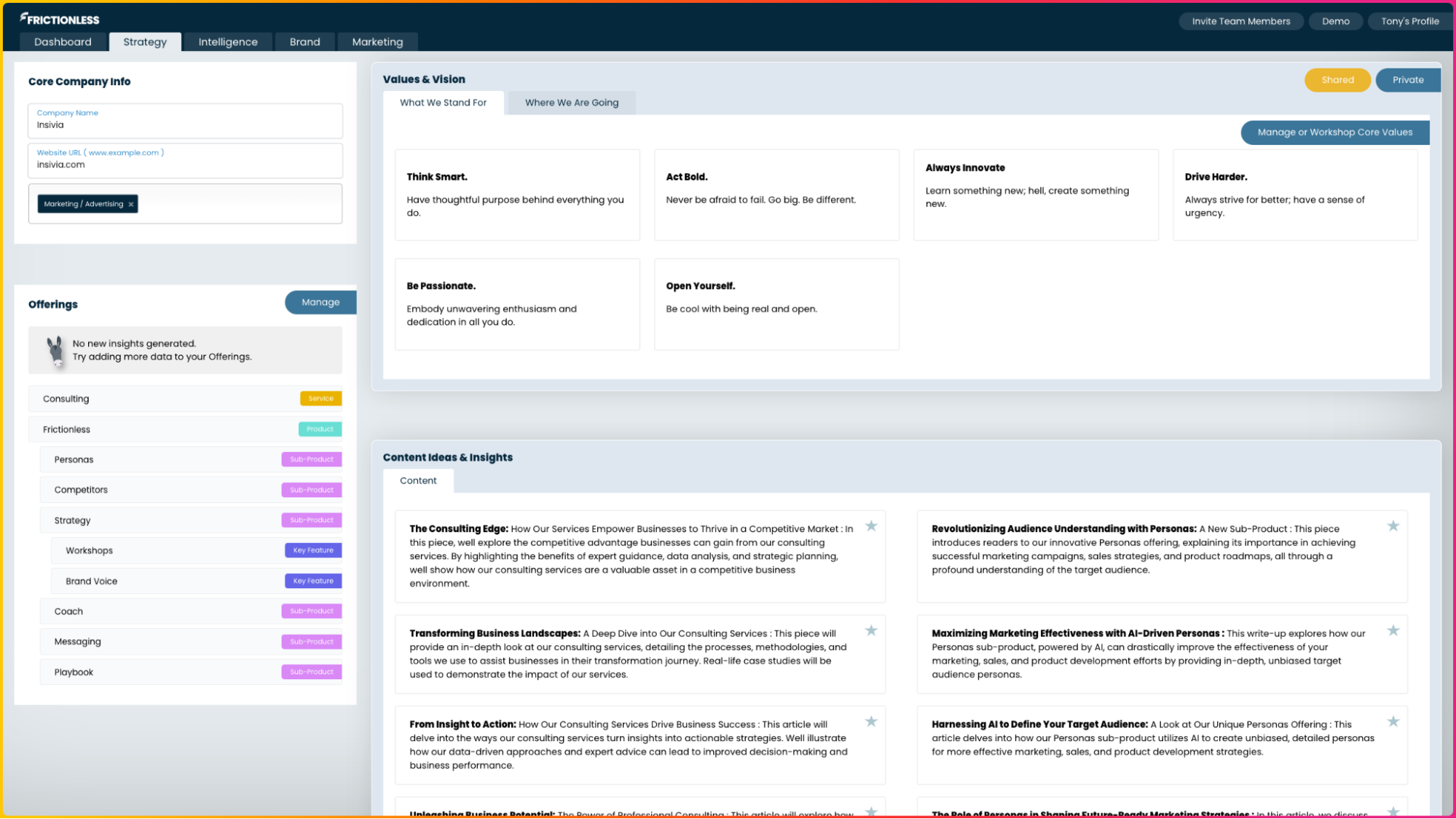 Strategy overview dashboard